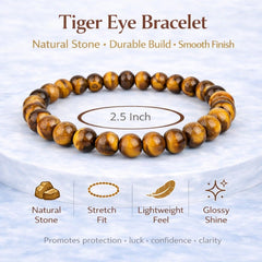 Original Certified Tiger Eye Bracelet for Men and Women – Natural Stone Tiger eye energised bracelet for Confidence, Strength, Willpower Meditation and Reiki Healing – 8MM beads