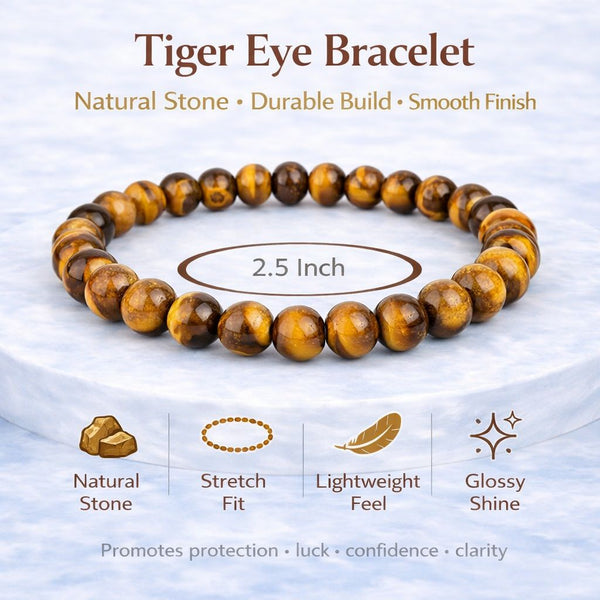 Original Certified Tiger Eye Bracelet for Men and Women – Natural Stone Tiger eye energised bracelet for Confidence, Strength, Willpower Meditation and Reiki Healing – 8MM beads