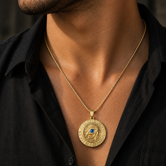 Evil Eye Horus Pendant with Chain for Men & Boys | 304 Stainless Steel, Anti Tarnish, gold Plated with 6 Months Warranty