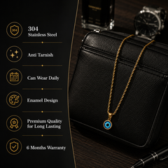 Evil Eye Pendant with Twisted Chain for Men & Boys | 304 Stainless Steel, Anti Tarnish, Daily Wear with 6 Months Warranty