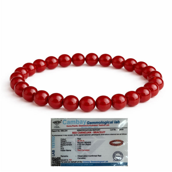 Red Carnelian Bracelet for Men & Women | Natural Carnelian Stone Beaded Bracelet with Authenticity Certificate