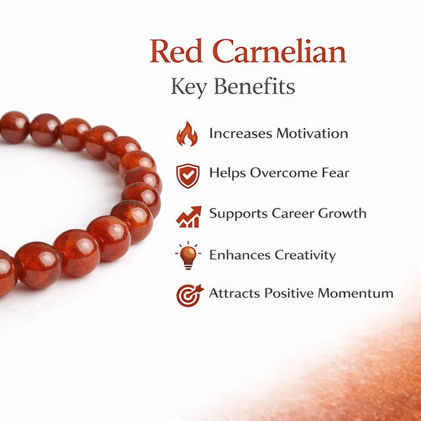 Red Carnelian Bracelet for Men & Women | Natural Carnelian Stone Beaded Bracelet with Authenticity Certificate