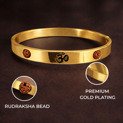 Om Rudraksha Kada for Men | Anti-Tarnish, Waterproof, Hypoallergenic Hindu Religious Om Kada
