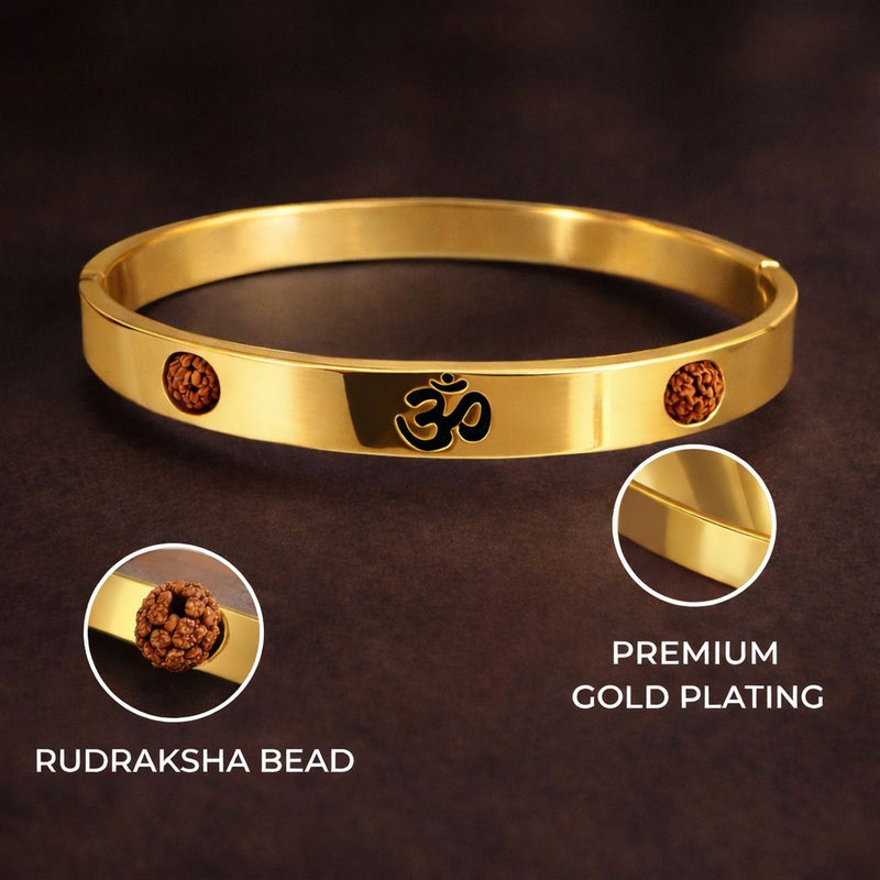 Om Rudraksha Kada for Men | Anti-Tarnish, Waterproof, Hypoallergenic Hindu Religious Om Kada