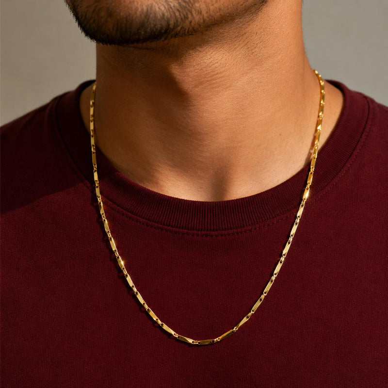 Rice Chain for Men (21.5 Inch) | Stainless Steel & Anti Tarnish Gold Plated Chain