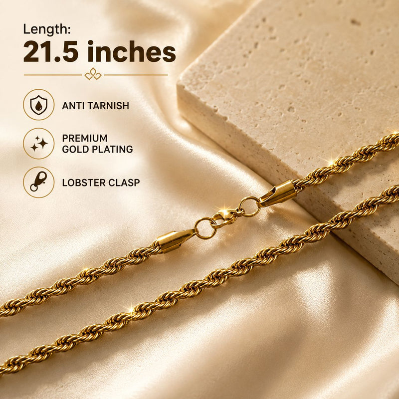 Twisted Rope Chain For Men (21.5 Inch) | Stainless steel anti tarnish