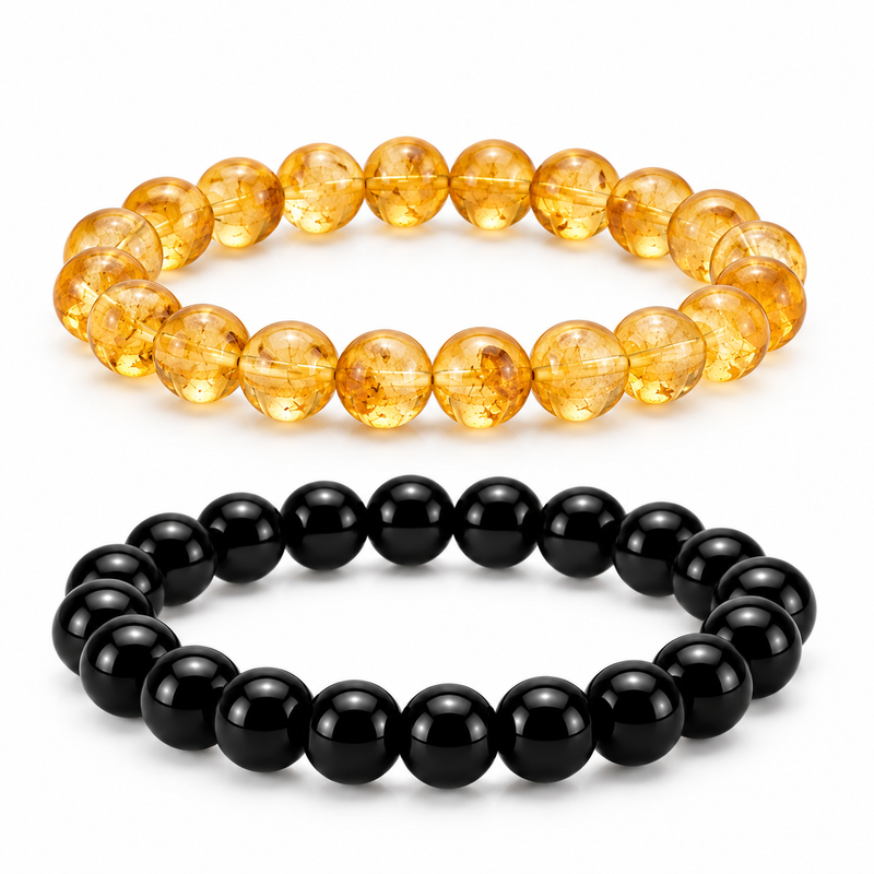 Citrine & Black Onyx Bracelet for Men for Wealth & Success | Natural Crystal Bracelet with Authenticity card