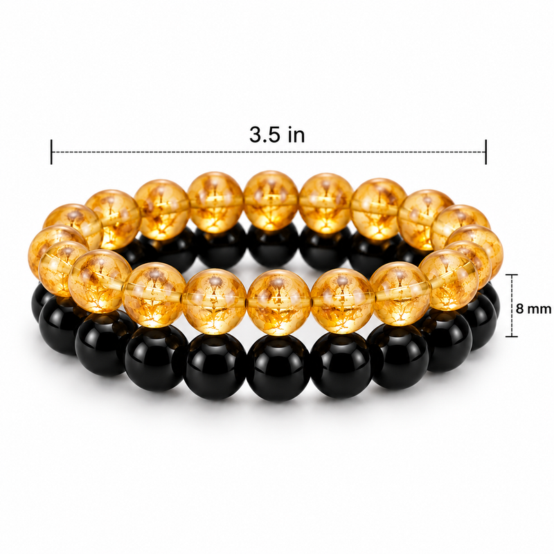Citrine & Black Onyx Bracelet for Men for Wealth & Success | Natural Crystal Bracelet with Authenticity card
