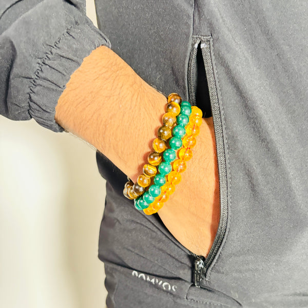 Gemstone Bracelet Combo for Men & Women - Citrine, Green Jade & Tiger Eye - DESTINY CHANGER COMBO