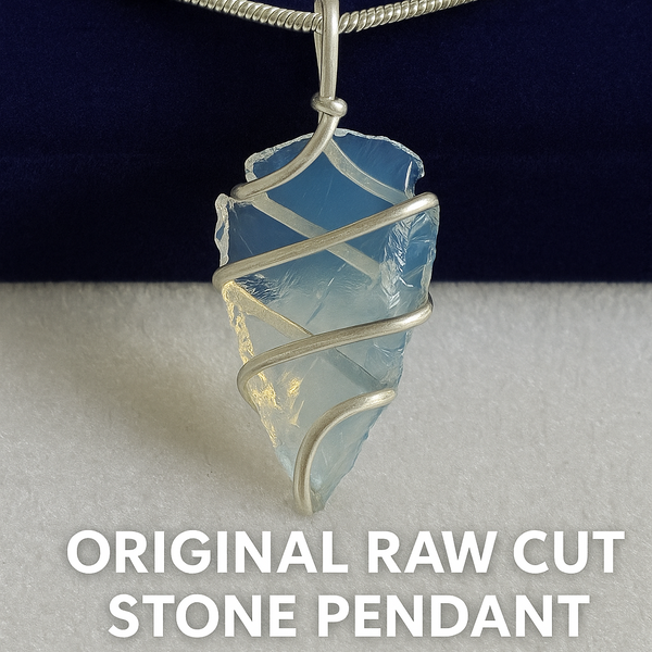Raw Opalite Arrowhead Pendant | Silver Plated Wire Wrapped Crystal Necklace for Men & Women