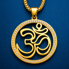 Om Pendant Chain for Men | Stainless steel CZ Diamond Round Pendant | Spiritual Jewellery for men