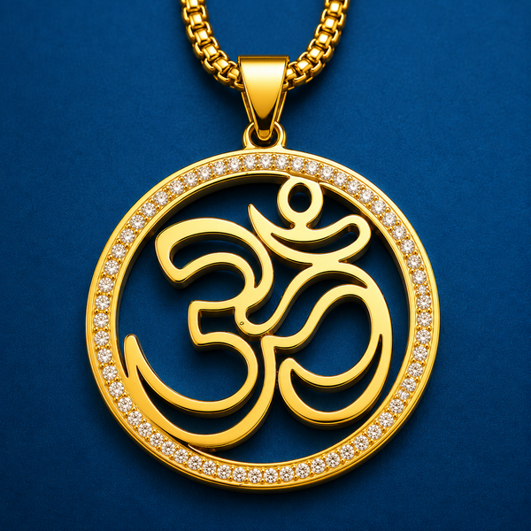 Om Pendant Chain for Men | Stainless steel CZ Diamond Round Pendant | Spiritual Jewellery for men