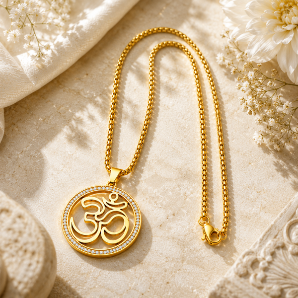Om Pendant Chain for Men | Stainless steel CZ Diamond Round Pendant | Spiritual Jewellery for men