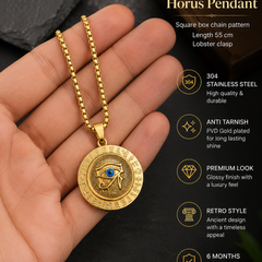 Evil Eye Horus Pendant with Chain for Men & Boys | 304 Stainless Steel, Anti Tarnish, gold Plated with 6 Months Warranty