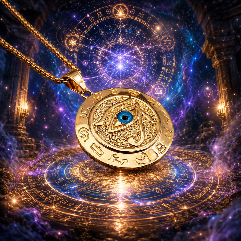 Evil Eye Horus Pendant with Chain for Men & Boys | 304 Stainless Steel, Anti Tarnish, gold Plated with 6 Months Warranty