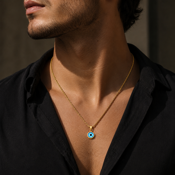 Evil Eye Pendant with Twisted Chain for Men & Boys | 304 Stainless Steel, Anti Tarnish, Daily Wear with 6 Months Warranty