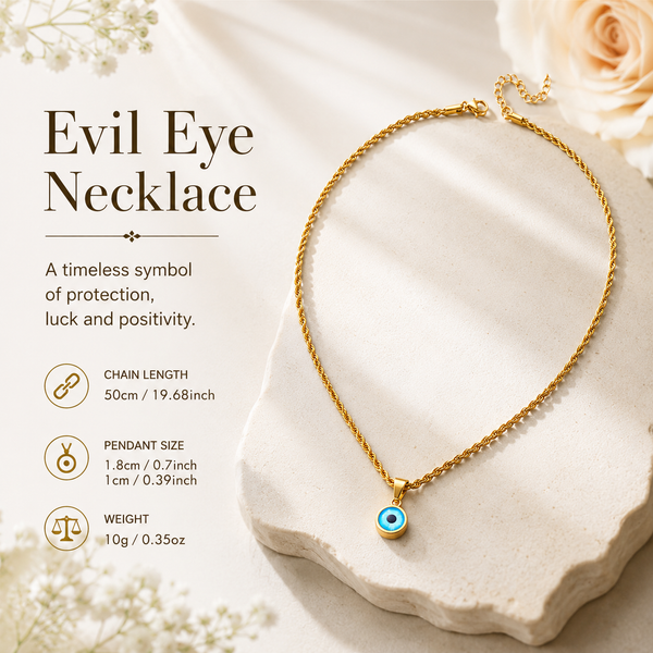 Evil Eye Pendant with Twisted Chain for Men & Boys | 304 Stainless Steel, Anti Tarnish, Daily Wear with 6 Months Warranty