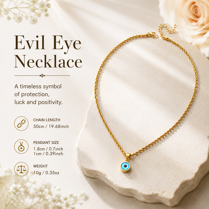 Evil Eye Pendant with Twisted Chain for Men & Boys | 304 Stainless Steel, Anti Tarnish, Daily Wear with 6 Months Warranty