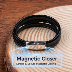EVIL EYE Sunrays 5 layer breaded Faux Leather Bracelet Set with Magnetic closer for Men & Boys (8 inch)
