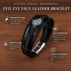 EVIL EYE Sunrays 5 layer breaded Faux Leather Bracelet Set with Magnetic closer for Men & Boys (8 inch)