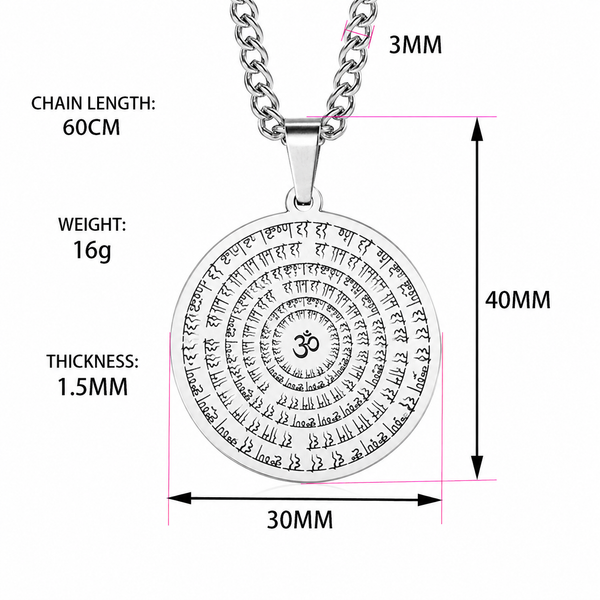 Hare Krishna Round Pendant for Men & Boys | 304 Stainless Steel with 60 cm Link Chain | Anti-Tarnish with 6 Months warranty - Silver