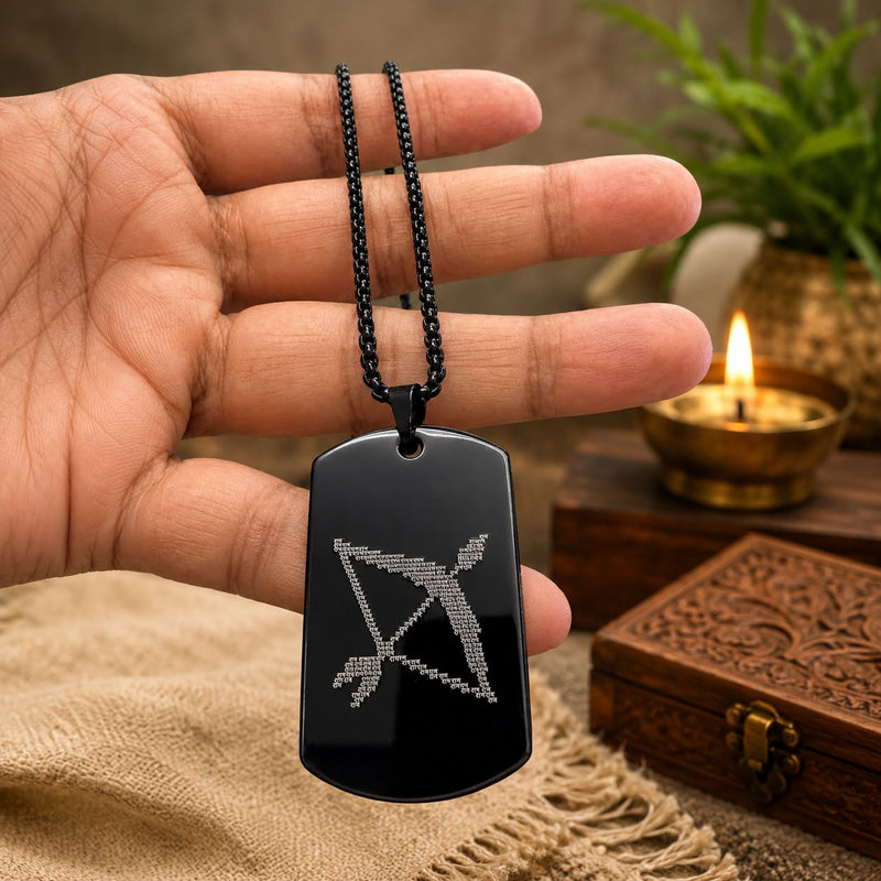 Ram arrow Pendant with Chain for men | Ram Naam Jap 108 Spiritual Black Stainless Steel Locket