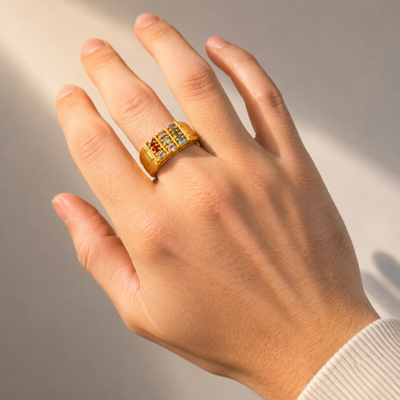 Navratna Ring for Men in Brass | 18K Gold Plated with Original 9 Gemstones | Adjustable