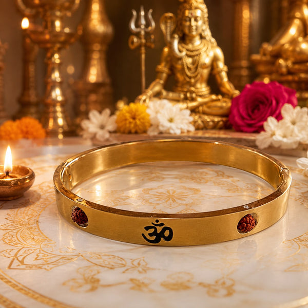 Om Rudraksha Kada for Men | Anti-Tarnish, Waterproof, Hypoallergenic Hindu Religious Om Kada