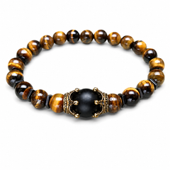 Crown style Tiger Eye Black Onyx Bracelet for Men | Natural Stone for Strength, Confidence & Protection