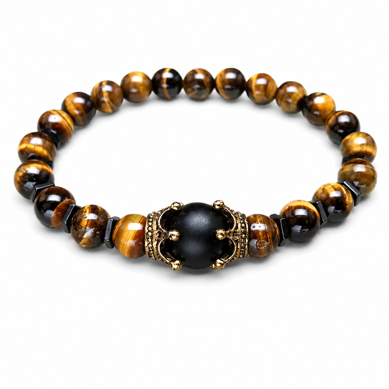 Crown style Tiger Eye Black Onyx Bracelet for Men | Natural Stone for Strength, Confidence & Protection