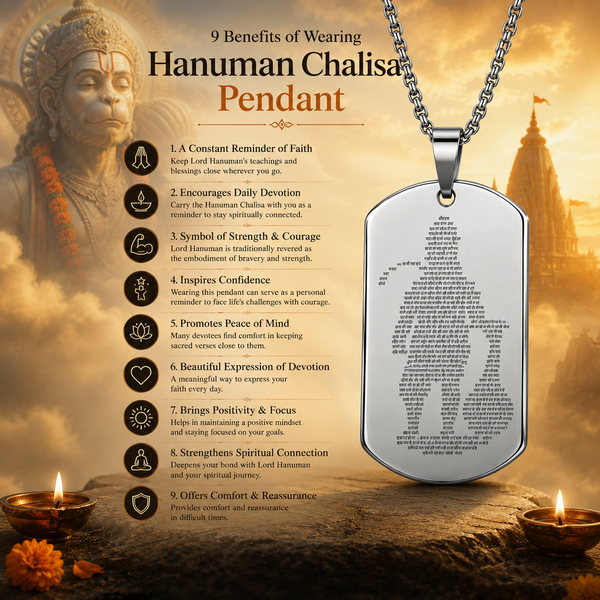 Hanuman Pendant with Chain for Men | Stainless Steel & Anti tarnish Hanuman chalisa engraved necklace