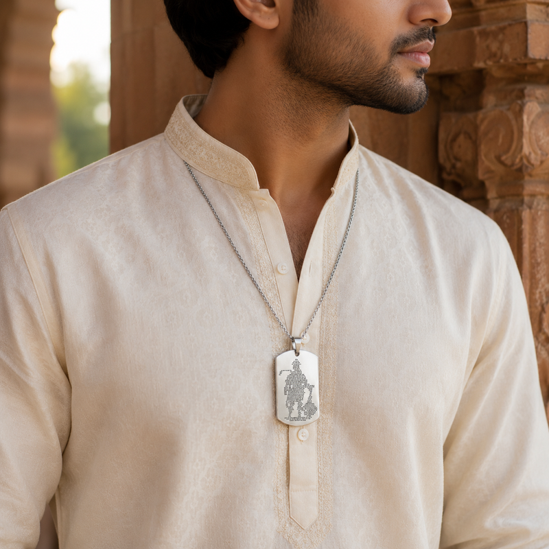 Hanuman Pendant with Chain for Men | Stainless Steel & Anti tarnish Hanuman chalisa engraved necklace