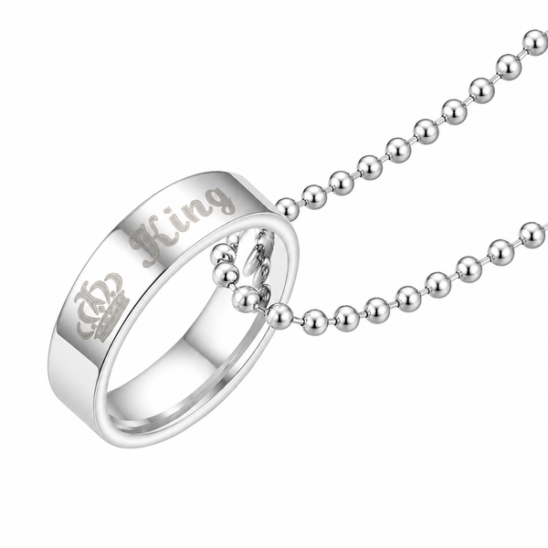 King Engraved Ring Pendant with Chain for Men | Stainless Steel & Anti Tarnish | Best Gift for Men