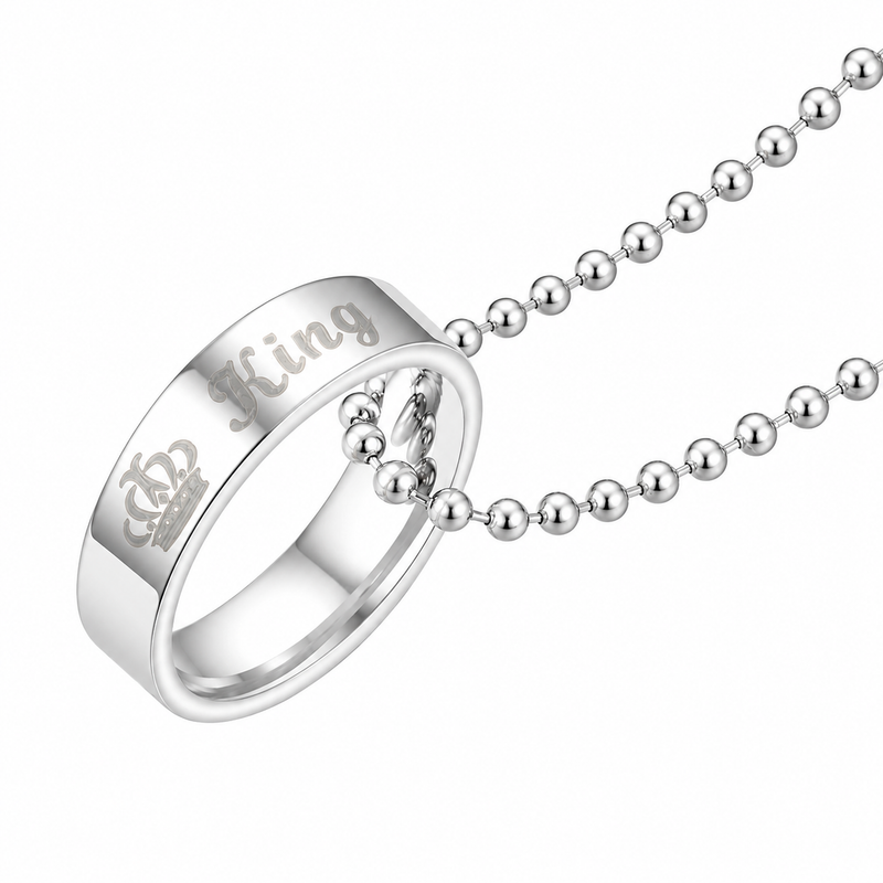 King Engraved Ring Pendant with Chain for Men | Stainless Steel & Anti Tarnish | Best Gift for Men