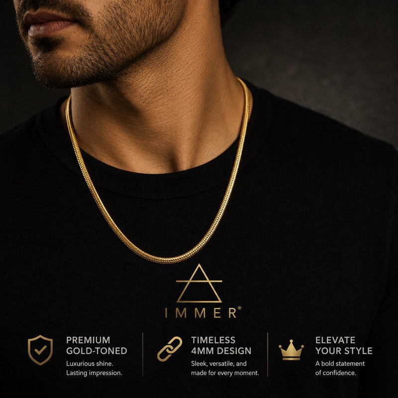 Snake Chain For Men - Flat | 18K Gold Plated (21.5 Inch)