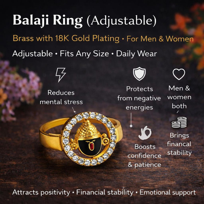 Balaji Ring Adjustable for Men & Women | Brass with 18K Gold Plating