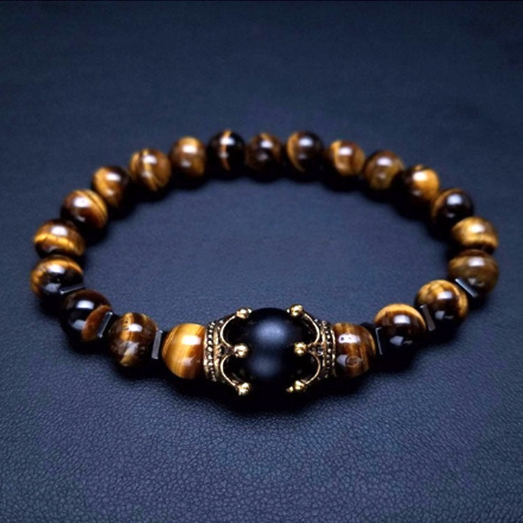 Crown style Tiger Eye Black Onyx Bracelet for Men | Natural Stone for Strength, Confidence & Protection