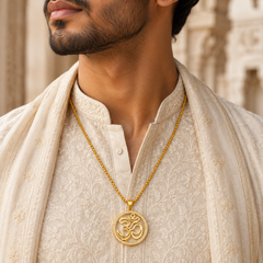 Om Pendant Chain for Men | Stainless steel CZ Diamond Round Pendant | Spiritual Jewellery for men