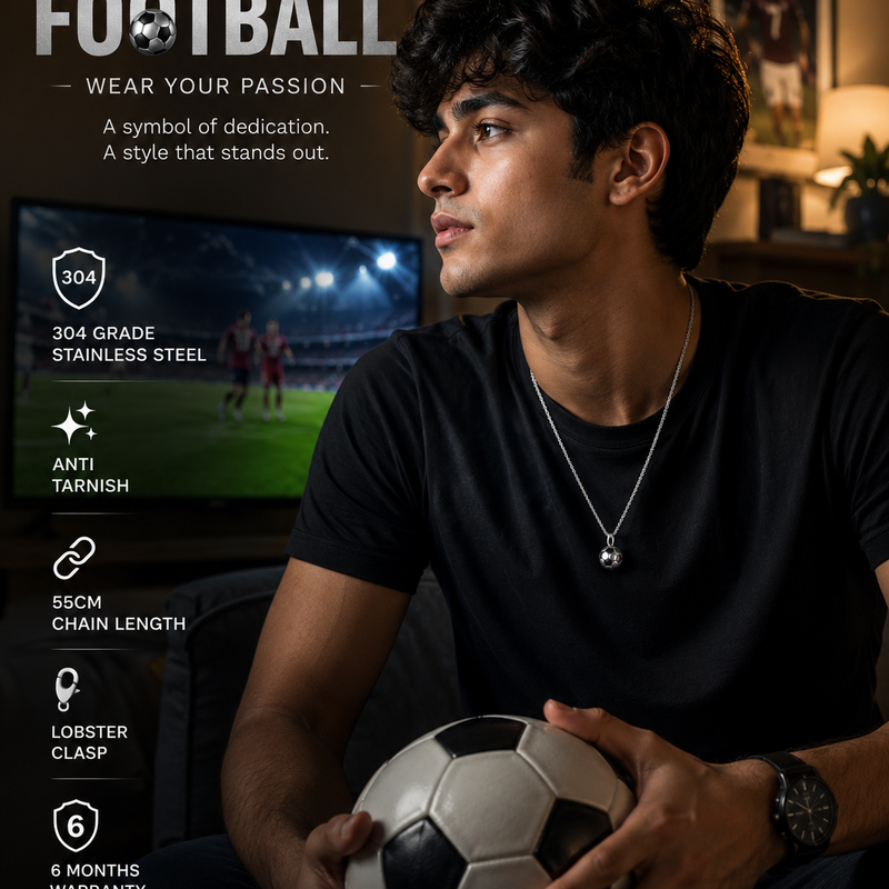 Football Pendant for Men | 304 Stainless Steel Chain Necklace | Football Inspired Jewellery for men