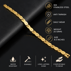 Premium Geometric Gold Bracelet for Men | 304 Stainless Steel | Anti-Tarnish | 8.5 Inch