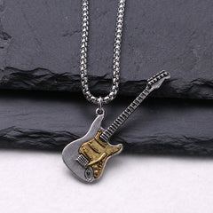 Guitar Pendant for Men with chain | stainless steel, Anti tarnish Necklace for men & boys in Silver & Gold