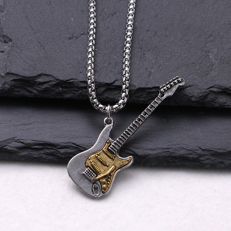 Guitar Pendant for Men with chain | stainless steel, Anti tarnish Necklace for men & boys in Silver & Gold