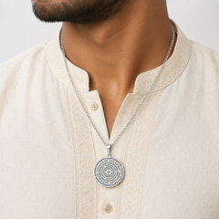 Hare Krishna Round Pendant for Men & Boys | 304 Stainless Steel with 60 cm Link Chain | Anti-Tarnish with 6 Months warranty - Silver