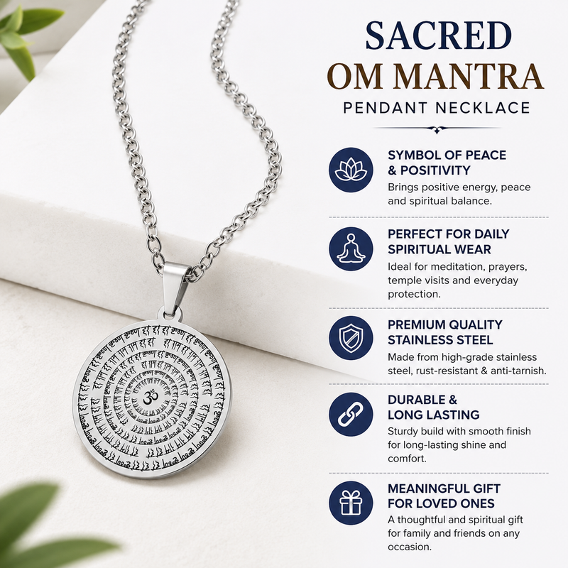 Hare Krishna Round Pendant for Men & Boys | 304 Stainless Steel with 60 cm Link Chain | Anti-Tarnish with 6 Months warranty - Silver