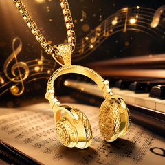 Headphone Pendant for Men in 304 Grade Stainless Steel with 18K Gold Plated | Anti Tarnish & 6 Months Warranty