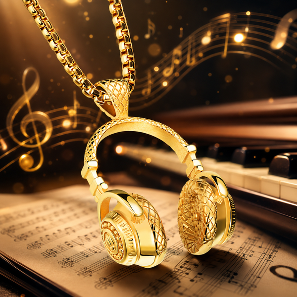 Headphone Pendant for Men in 304 Grade Stainless Steel with 18K Gold Plated | Anti Tarnish & 6 Months Warranty