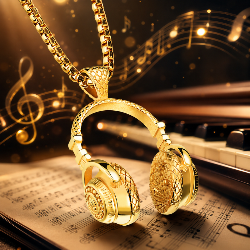 Headphone Pendant for Men in 304 Grade Stainless Steel with 18K Gold Plated | Anti Tarnish & 6 Months Warranty