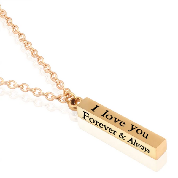 I Love You Engraved Bar Pendant Necklace for Men & Women | 18K Gold Plated Stainless Steel | Anti-Tarnish | Romantic Gift