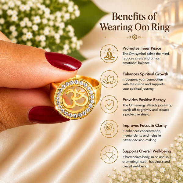 OM Ring for men | Adjustable Brass Ring in 18k Gold Plating | 1 year warranty