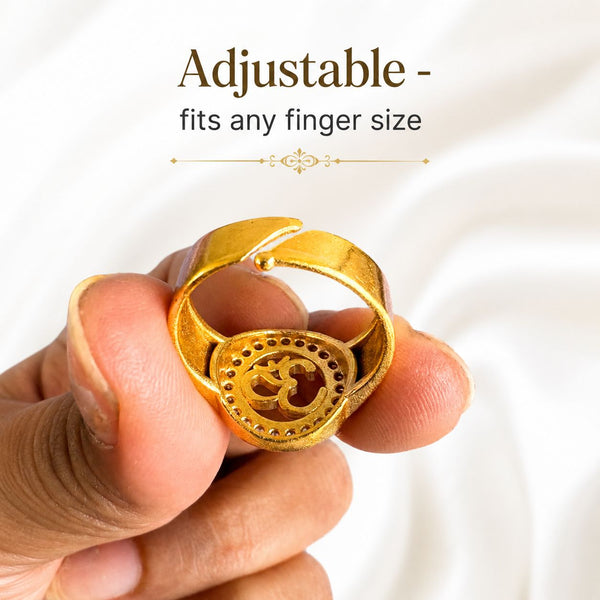 OM Ring for men | Adjustable Brass Ring in 18k Gold Plating | 1 year warranty